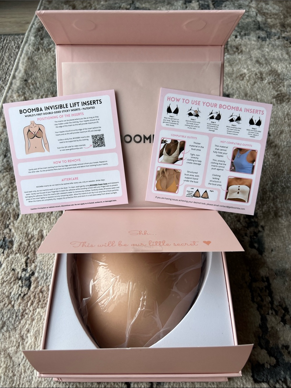 Boomba Invisible Lift Inserts - Beige Adhesive Bra Pads comes with care kit!!!